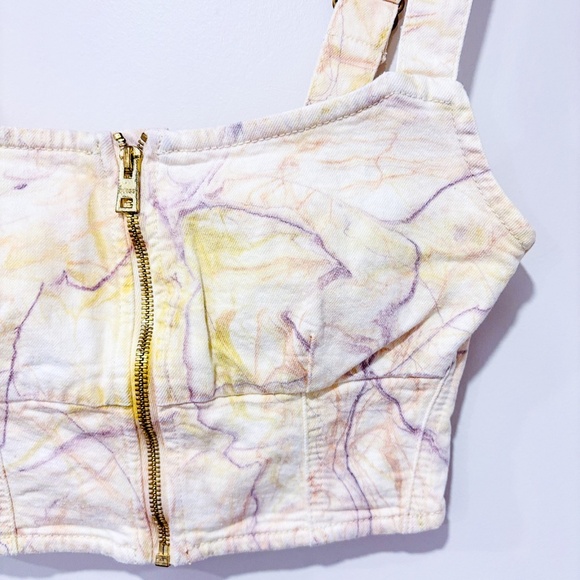 GUESS – Beige & purple marble denim crop top | Zip-front | Size S * - Picture 7 of 10